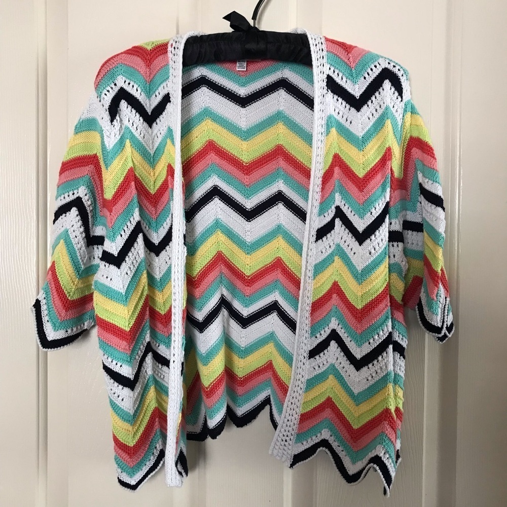 89th + Madison Chevron Pointelle Knit Cardigan Multi Color Size XL